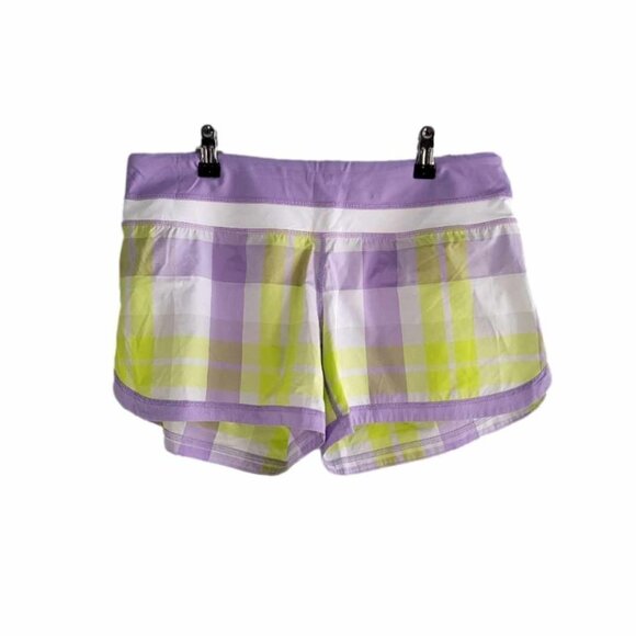 Lululemon purple and lime green plaid speed running shorts. EUC - Picture 1 of 8